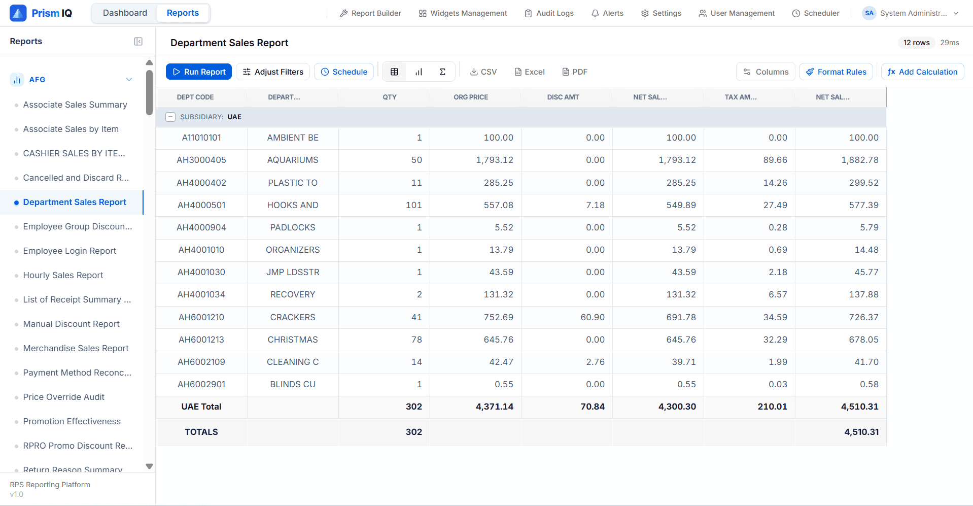 Report Viewer — Table